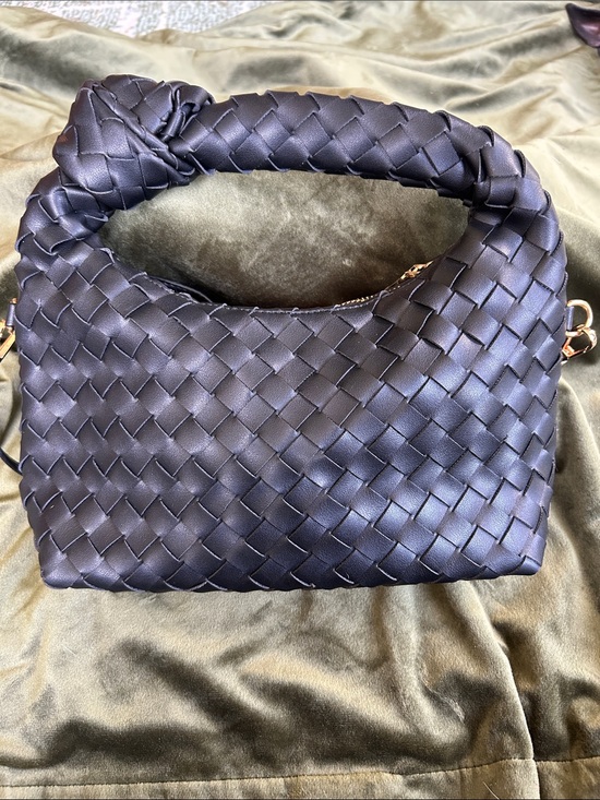 Handbags - Black Woven  Bag -with gold accents and removable strap